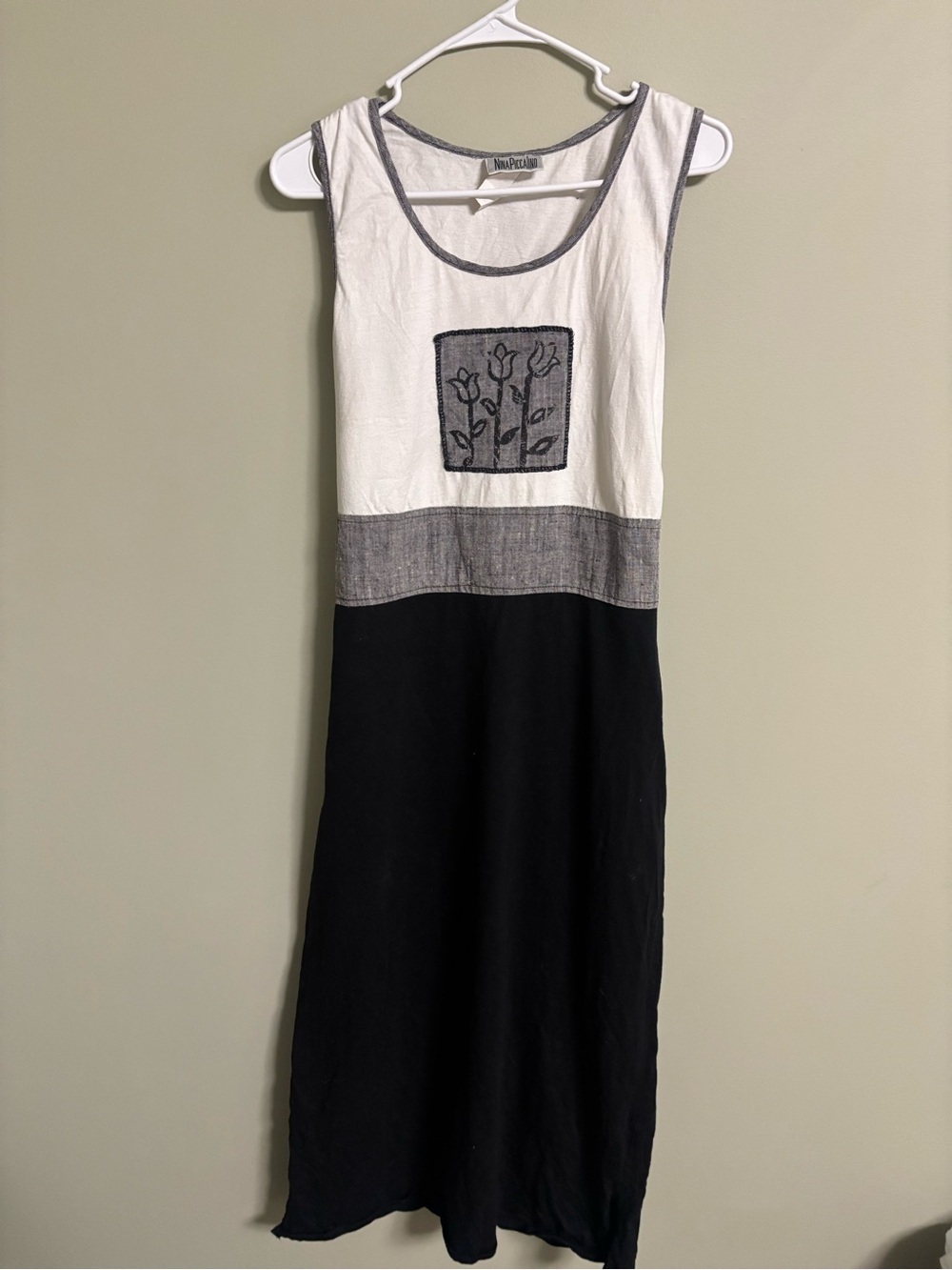 Nina Piccalino Black Sleeveless Long Maxi Dress Size 12 Large 100% Cotton Artsy